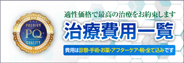 適性価格で最高の治療をお約束します｜治療費用一覧｜仮性：万円　増大術：5万円　長径術15万円